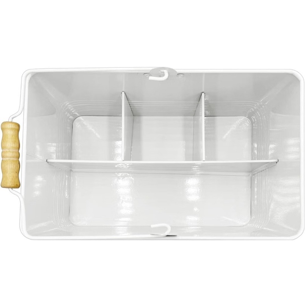 Rae Dunn Housekeeping Metal Cleaning Caddy White Farmhouse Organizer with Handle - Picture 3 of 10